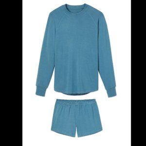 LAKE PAJAMAS Relax Shorts Set in Steel Blue - Sz M